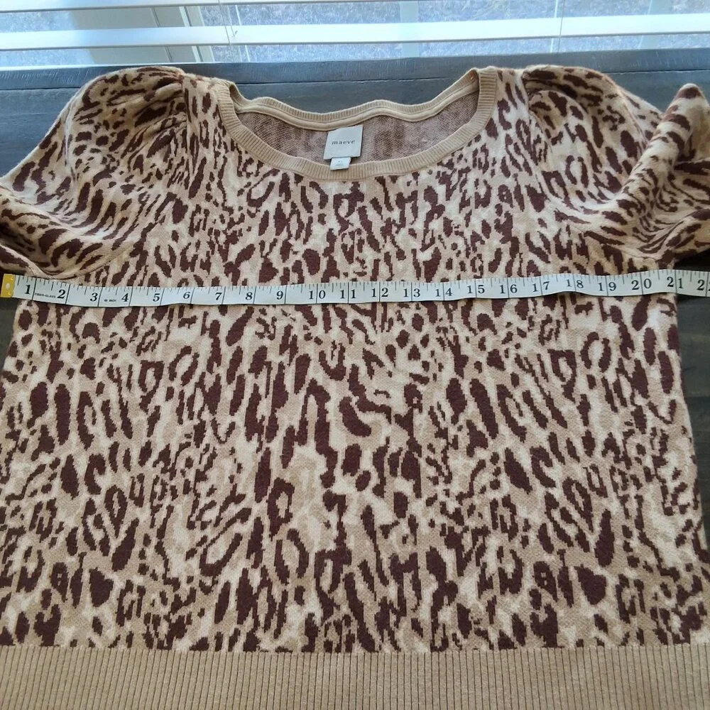 Maeve Puff Sleeve‎ Animal Print Pullover Sweater Womens XL Neutral NWOT